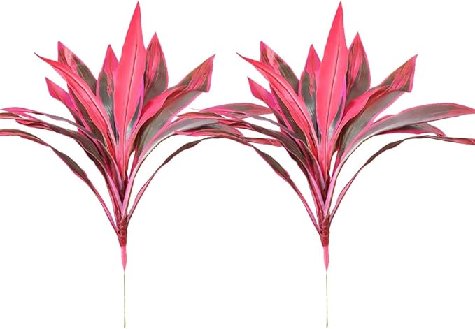 2 Pcs Artificial Cordyline Fruticosa Logs Tropcial Plant 21.6in Fake Dracaena Tree for Indoor Outdoor Office Home Living Room Patio Greenery Porch Decor (Red)