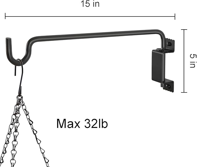 AILIN YELOKIE 15" 360° Swivel Plant Hanger - Heavy Duty Solid Steel Wall Hook, 12-Directional Adjustable for Bird Feeders, Outdoor/Indoor Plants, Garden & Patio (2-Pack)