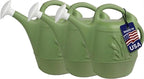 PMU 2 Gallon Watering Can - Garden Watering Can for Indoor & Outdoor Plants - Plastic Water Can with Detachable Sprinkler Head - Large Water Pot, Made in USA - Sage Green Pkg/3