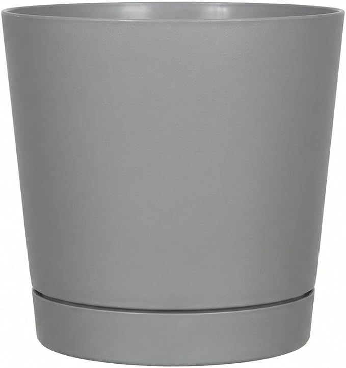 Root & Vessel Majestic Full Depth Round Cylinder Pot, Glossy Gray, 12-Inch (10120)