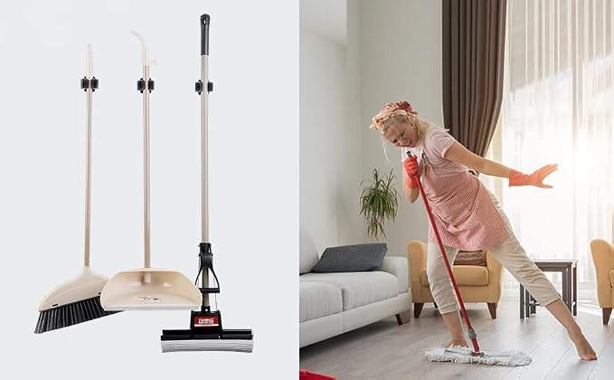JAMEND CLXP 6PCS Broom and Mop Holder, Heavy Duty Garden Tool Organizer Rack Rake and Shovel Handle, Stainless Steel Mop Hanger. Wall Mounted Utility Rack with Screws, Silver.