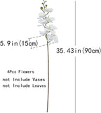 DUYONE 35 Inch Artificial Butterfly Orchid Flowers 4 Pcs Soft Touch Orchid Fake Phalaenopsis Flowers Stem Plants for Wedding Home Decoration (White Flowers 4pcs)
