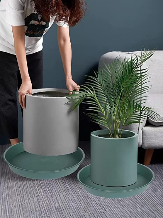 2 Pack of 10 inch Plant Saucer Gray, Heavy Duty Plastic Plant Saucer 10 inch Round, Durable Plant Tray for Pots, Plant Saucers for Indoors, Plant Trays for Planter 9"/10" (10", Green)