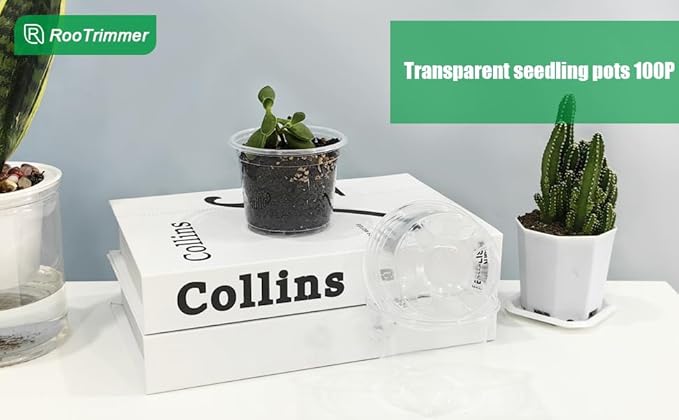 RooTrimmer 4" Clear Seeding Pots 50-Pack Round for Seeds Starting, Seeds Germination Transparent Nursery Pots with Drainage Holes (4Inch,Clear,50Pcs)