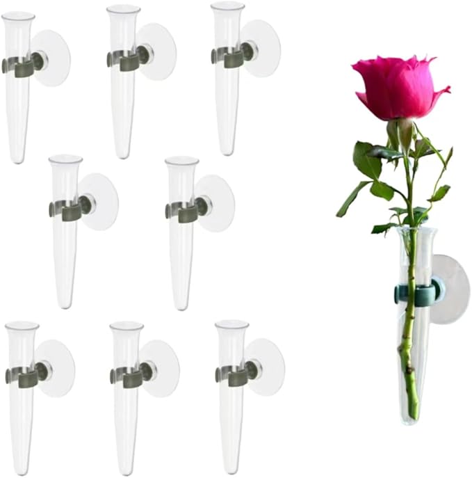 8 Sticks Floral Water Tubes with Suction Cup Window/wall Plant Propagation Tubes for Home Floral Arrangement and Fresh Flower Decorating