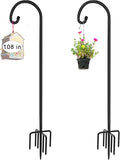 Artigarden 108 inch Outdoor Shepherd Hook with 5 Prong Base (2 Packs), Adjustable Heavy Duty Garden Hanging Stake for Bird Feeder Solar Light Plant Hanger Wedding Decor, Matte Black