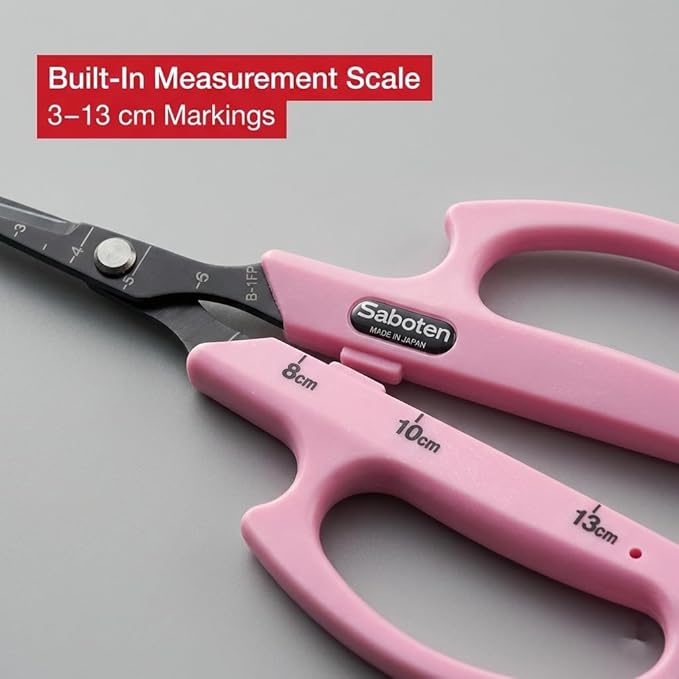 Saboten Fluorine Coated Angled Blade Trimming Scissors Pink PT-2 160mm Precision Gardening Bonsai and Floral Shears Made in Japan