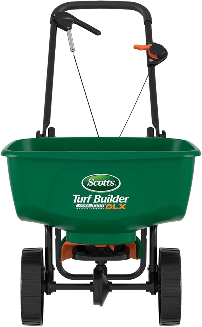 Scotts Turf Builder EdgeGuard DLX Broadcast Spreader - Spreader For Lawn Fertilizer, Weed & Insect Control, Grass Seed, and Ice Melt, Holds Up To 15,000 sq. ft. of Product