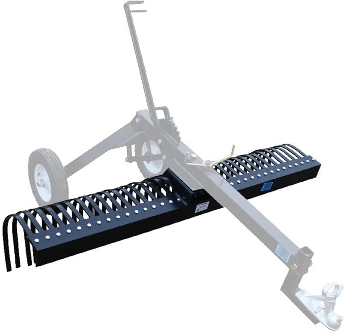 Titan Attachments 6' Landscape Rake Add-On Transformer Tow Frame, Bolt-On Rake has 36 Heat Treated Tines, Gardening Tool, Landscaper, and Grass Comb