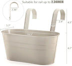 3 Pack Metal Railing Planters, 10.5" Oval Hanging Flower Pots with Detachable Hooks & Drainage Holes, Fits Rails up to 2.36", Galvanized Iron Fence Bucket for Balcony Garden Patio - Gray