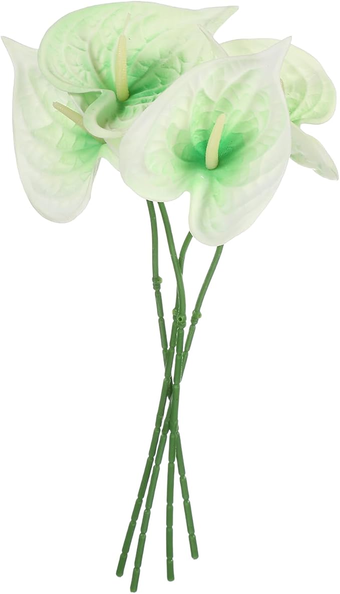 uxcell 4Pcs 11inch Artificial Anthurium Lily Flowers, Permanent Flower Bouquet for Home Arrangements Wedding Festival Decoration Crafts Store Decor Accessories, Light Green