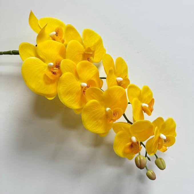2 Pcs Orchid Stems 38" Artificial Flowers Real Touch Latex Faux Phalaenopsis Branches White Artificial Flowers for Wedding Party Home Garden Decor (Yellow)