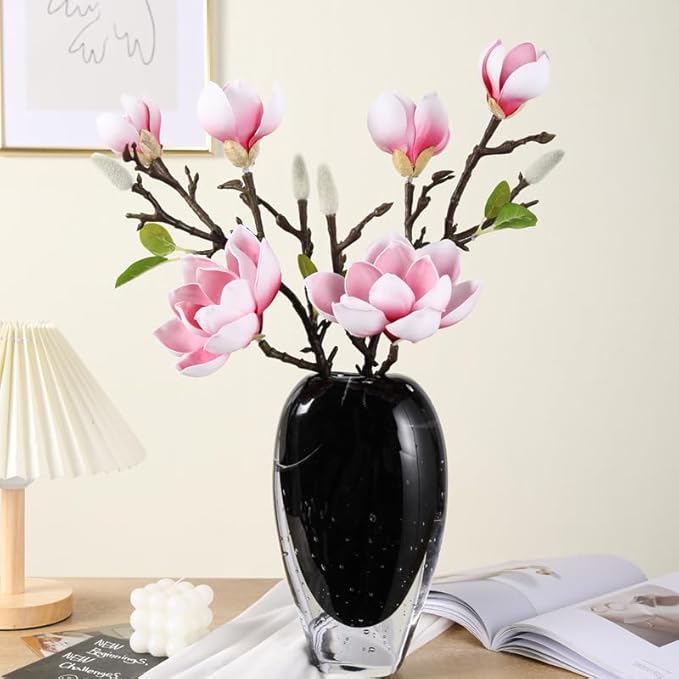 Artificial Orchid Flower Arrangement for Home Decoration - 3 Heads Magnolia Artificial Flowers for Living Room and Dining Table (Color : Red)