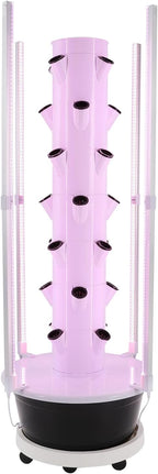 Growing Tower, 28-Plant Hydroponic Indoor Vertical Garden Kit with LED Lighting and 24-Hour Cycle Timer, Hydroponics Growing Tower for Gardens, Farms, School Research Rooms (White and Black)