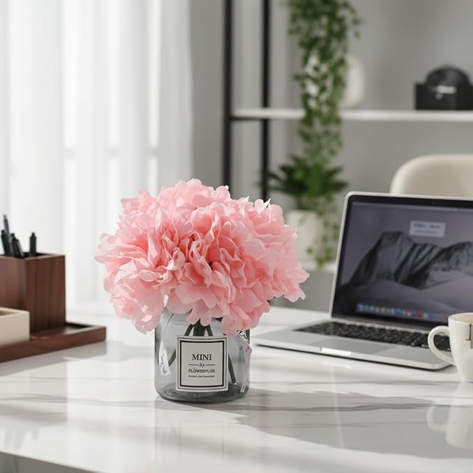 LADADA Faux Silk Peony Artificial Flowers for Vase, Ins Style Artificial Flower Glass Bottle Set ，Suitable for Living Room, Dining Table, Wedding, Hotel Banquet and Other Home Decoration