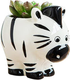 DIYOMR Cute Animal Ceramics Planter Small Succulent Pot Cartoon Shaped Plant Pot for Mini Plants Flower Cactus, Smooth Shiny Ceramic - Plants Not Included (Zebra)