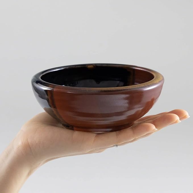 Wazakura Minoyaki Series Japanese Ikebana Essential Tool Kit with Small Round Ceramic Flower Vase and Kenzan Pin Frog for Floral Arranging - Black & Red Kenzan + 2in (61mm) Brass Kenzan