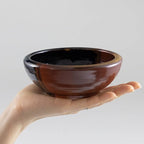 Wazakura Minoyaki Series Small Round Glazed Ikebana Flower Vase Made in Japan, Handpainted Floral Arrangement Pottery Supplies (Black and Brick Red)
