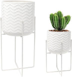 TRIROCKS Set of 2 Planters with Stand Indoor Otdoor Metal Plant Stand 18&12" Tall Modern Planters Flower Pots for Living Room Corner Kitchen Office Garden Balcony Patio Decor(White)