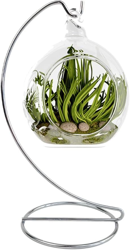 9 Inch Silver Ornament Display Stand, Metal Ornament Hanger Stand for Hanging Glass Globe, Air Plant Terrarium, Witch Ball, Christmas Ornament and Home Wedding Decoration (1, 9x4 Silver)