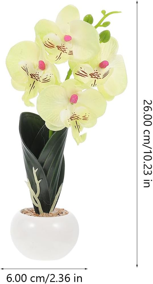 FRCOLOR Artificial Phalaenopsis Bonsai Set 2pcs with White-Green and Purple Butterfly Orchid Flowers, Realistic Simulation Craft for Home Office Living Room Décor
