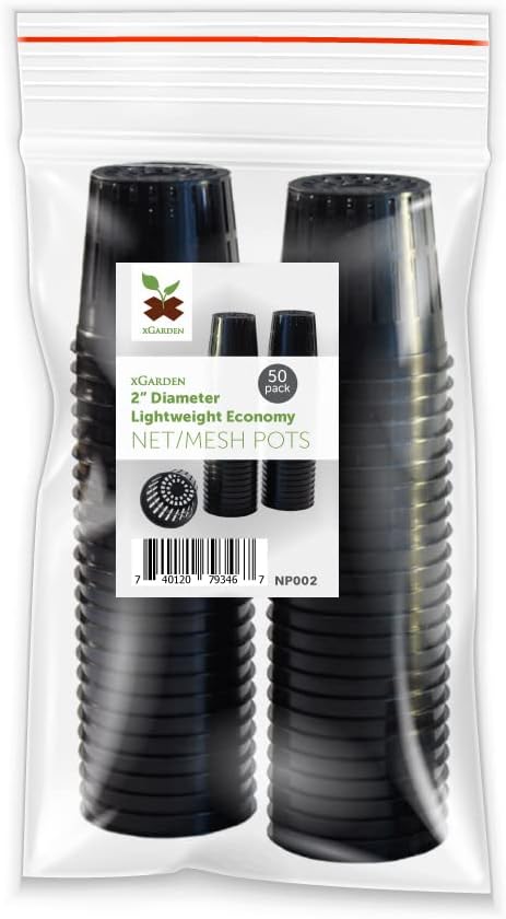 xGarden - Lightweight Economy Net Pots - Thin Lip & Slotted Sides - for Hydroponics & Aquaponics - UV Resistant & BPA Free Plastic - Indoor or Outdoor Growing - Black 2" Round Mesh Pot Cups - 50 Pack