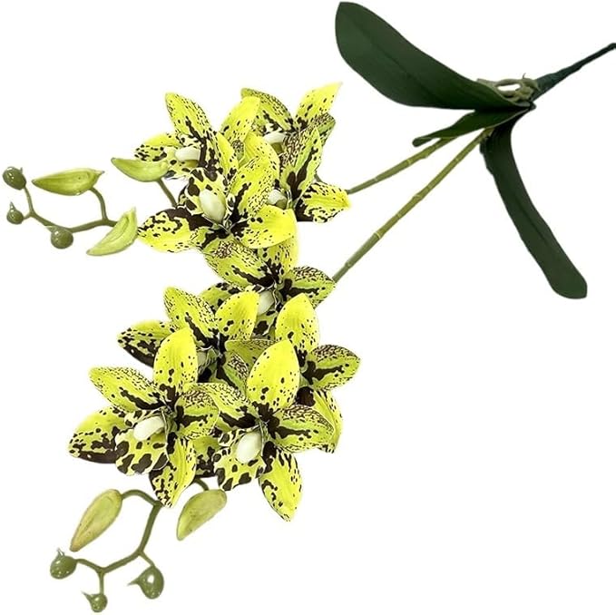 Soft Film Leaf Double Fork 9-Head Tiger Head Orchid Home Living Room DIY Flower Arrangement Ornaments Wedding Flowers (Color : 4)