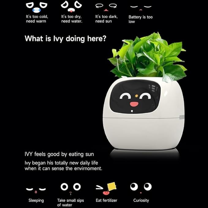 Smart Flowerpots,Smart Pet Planter,Ai Planter,Intelligent Flowerpots,Multiple Expressions,7 Smart Sensors, And Ai Chips Make Raising Plants Easy And Fun For Living Room,Desk,Plant-free (Green)