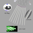 Weepong Halloween Lights Outdoor, Meteor Shower Christmas Lights for Halloween Decorations, 8 Tube 192 LED Snow Falling Rain Icicle String Light for Xmas Christmas Decor Tree Party, UL Plug Green