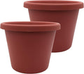 The HC Companies 15.5 Inch Classic Round Planter Pots with Drainage, Rolled Rim Plastic Planters for Indoor & Outdoor Plants, 2-Pack Decorative Flower Pots for Garden, Office & Home Decor, Clay