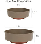 The HC Companies 6 Inch Round Plastic Succulent Capri Bowl Decorative Indoor Flower Succulent Planter Pot with Drain Plug Hole, Artisan Taupe with Copper Bottom Color (2 Pack)