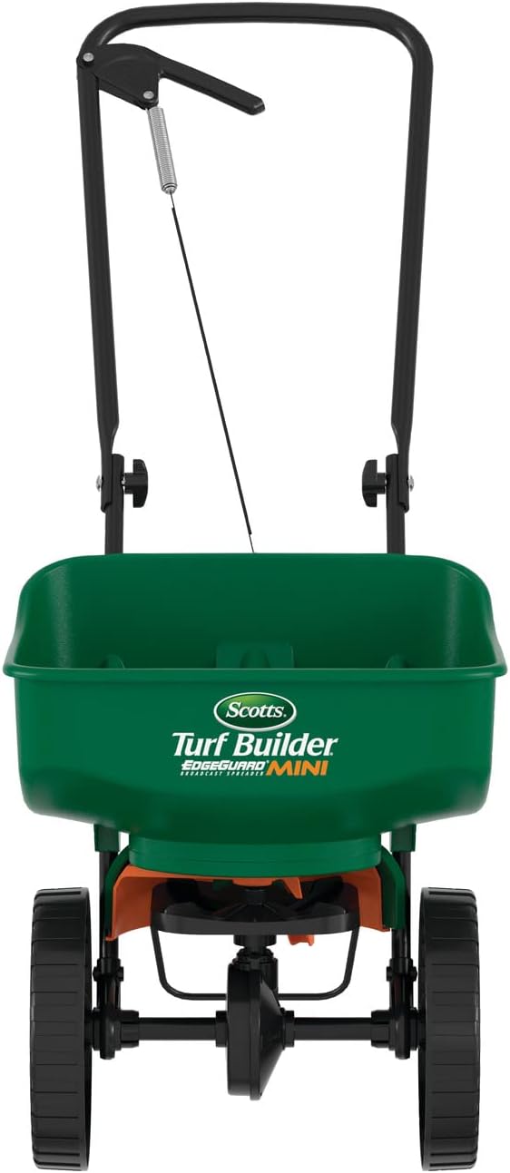 Scotts Turf Builder EdgeGuard Mini Broadcast Spreader - Spreader For Lawn Fertilizer, Weed & Insect Control, Grass Seed, and Ice Melt, Holds Up To 5,000 sq. ft. of Product