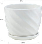 sietpoek Plant Pots - 4.7 Inch Cylinder Ceramic Planters with Connected Saucer, Pots for Succuelnt and Little Snake Plants, Set of 4, White