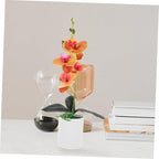 GLEAVI 2pcs Artificial Bonsai Faux Moth Orchids Potted Plant Realistic Desktop Decoration for Home and Office Orange Orchid Arrangement for Living Room and Study Decor