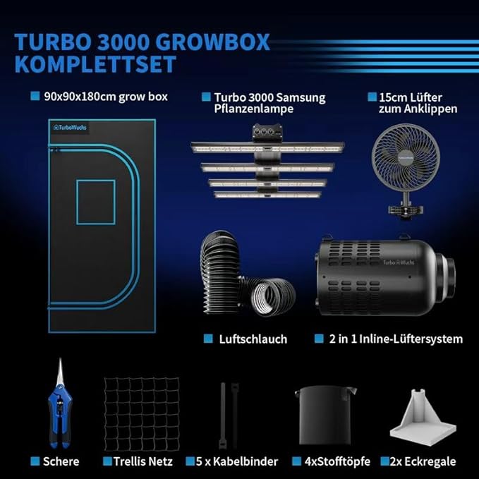 Grow Tent Kit Complete System 3x3 ft, 320W LED Grow Light with LM301H EVO & Sunrise Timer, 1680D High-Reflective Mylar Tent, 4 Inch Smart Ventilation System with Carbon Filter & Clip Fan