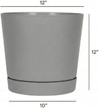 Root & Vessel Majestic Full Depth Round Cylinder Pot, Glossy Gray, 12-Inch (10120)