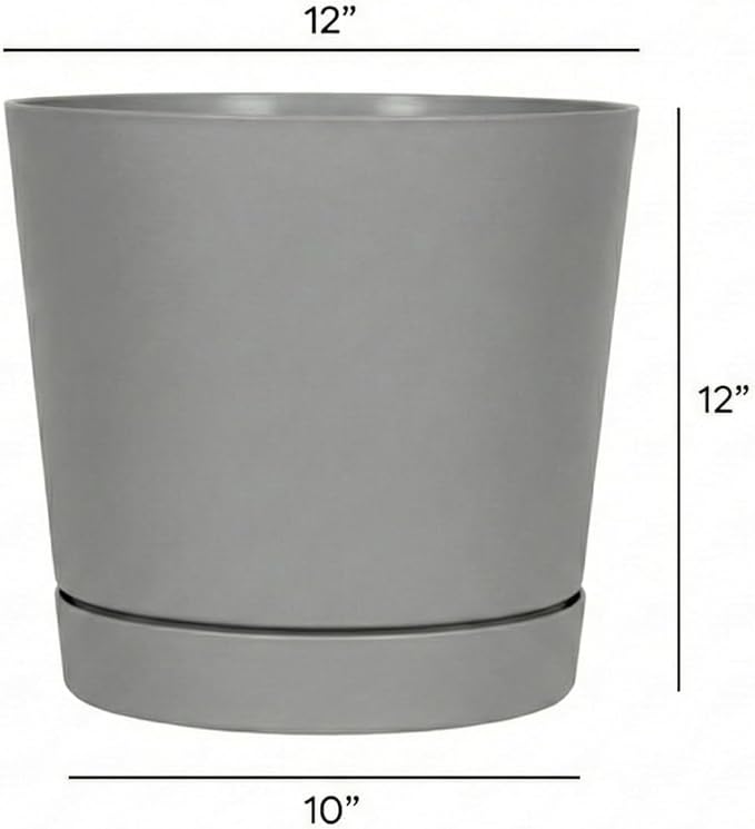 Root & Vessel Majestic Full Depth Round Cylinder Pot, Glossy Gray, 12-Inch (10120)