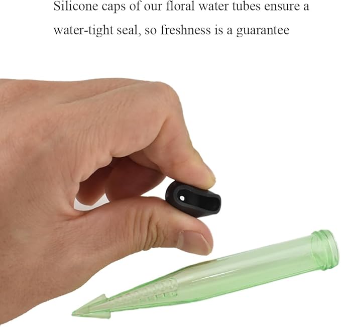 HAHIYO 30PCs 4x0.5Inch Transparent Green Plastic Floral Tubes with Barbed Floral Water Tubes Flower Vials with Silicone Cap for Plants Fresh Flowers Arrangement Decor Milkweed Cutting Florist Supplies