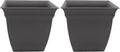 The HC Companies 6 Inch Eclipse Square Planter with Saucer - Indoor Outdoor Plant Pot for Flowers, Vegetables, and Herbs, Warm Gray (Pack of 2)