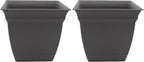 The HC Companies 6 Inch Eclipse Square Planter with Saucer - Indoor Outdoor Plant Pot for Flowers, Vegetables, and Herbs, Warm Gray (Pack of 2)