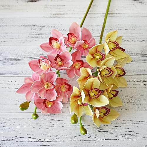 Luxurious Large Branch Real Touch 3D Printing Orchid Artificial Flowers Living Room Decoration Flores Artificiales (Color : Yellow)