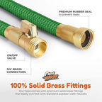 Flexi Hose with 8 Function Nozzle, 25FT - Lightweight Expandable Garden Hose, No-Kink Flexibility, 3/4 Inch Solid Brass Fittings and Double Latex Core - Green