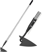 YEELOR Warren Hoe, Carbon Steel Triangle Garden Hoe with Stainless Steel 57" Adjustable Long Handle, Heavy Duty Gardening Hand Tools Hoe for Ridging Weeding Digging Loosening Edging Soil, Balck