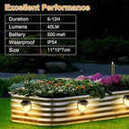 Raised Garden Bed Solar Lights Magnetic, IPX4 Waterproof Solar Lights Outdoor, Solar Powered Garden Light for Planter Raised Beds, 2 Pack