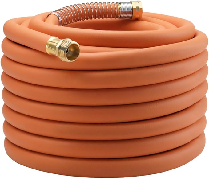 WiseFlow Garden Hose 75FT x 5/8", Heavy Duty Rubber Hose, Water Hose with Five Layered Braiding, Male Female Fittings, 1000PSI Burst, 300PSI Working (Orange)