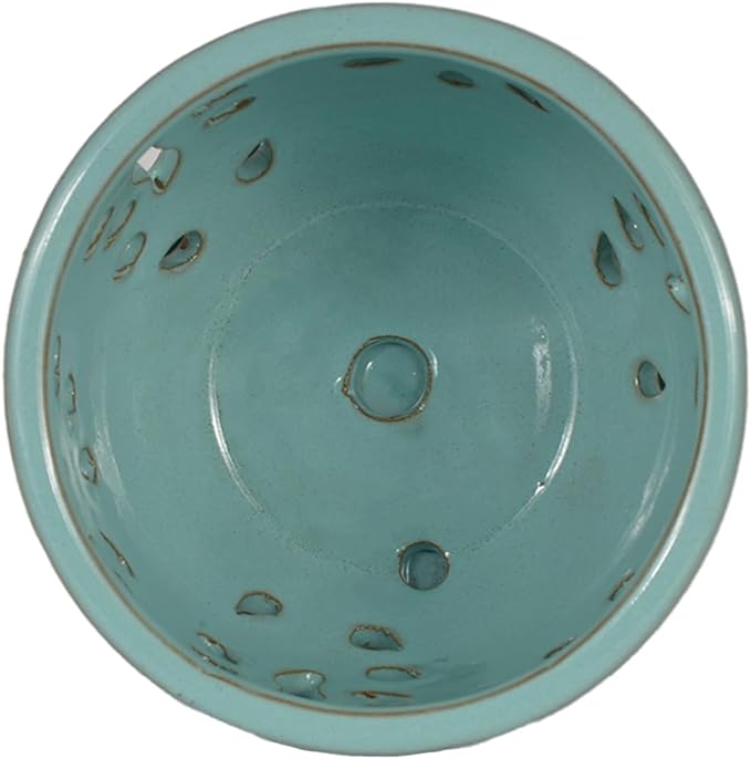 W&W Orchid Pot with Holes and Saucer for Repotting, Turquoise, 5.8"