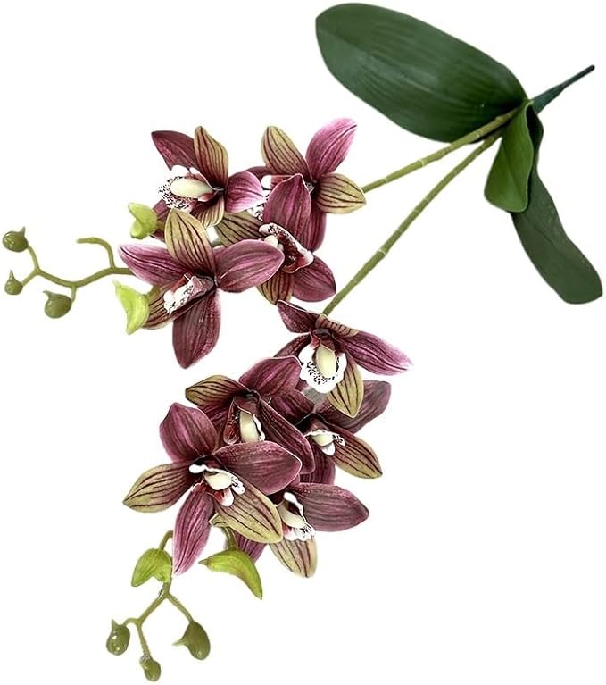 Soft Film Leaf Double Fork 9-Head Tiger Head Orchid Home Living Room DIY Flower Arrangement Ornaments Wedding Flowers (Color : 9)