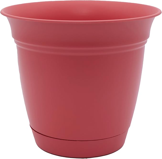 The HC Companies Eclipse Round Planter with Saucer - Outdoor & Indoor Plant Pot with Drainage Holes - Lightweight, UV-Resistant Plastic Pots for Plants, Flowers & Herbs (20" Rose, Pack of 1)