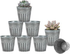 vensovo 3 Inch Metal Rustic Flower Pots - 9 Pcs Small Galvanized Planters with Drainage Hole and Rubber Plug, Rustproof Tin Bucket Plant Pot Indoor Farmhouse Vintage Style for Decor, Silver
