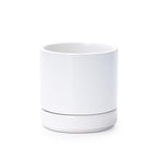D'vine Dev 4.7 Inch Ceramic Planter Pot with Drainage Hole and Saucer, Indoor Cylinder Round Planter Pot, White, 94-O-B-1